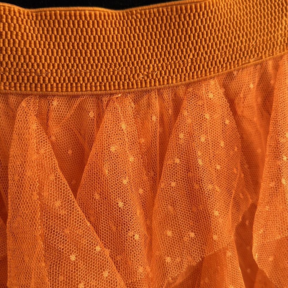 New Anthropologie Cheri Ruffle Tulle Elastic Waist Orange Preppy Midi Skirt XL - Picture 10 of 11